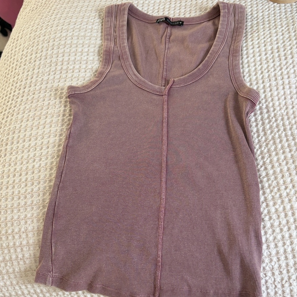 Zara Dusted Mauve Ribbed Tank Top